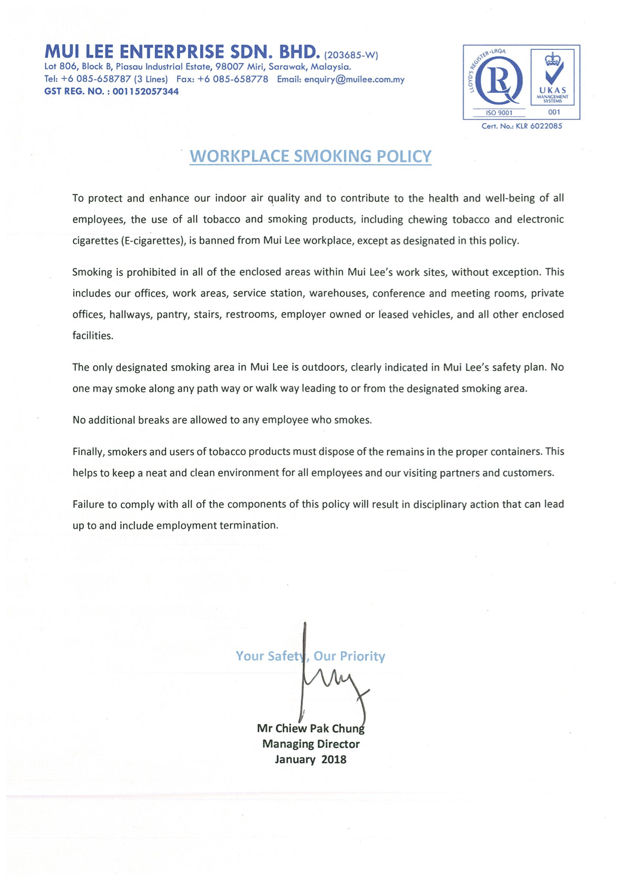 Workplace Smokinbg Policy